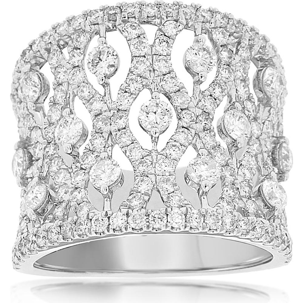 14K White Gold Diamond Swirl Band Ring - 2.25 Carats Total Diamond Weight