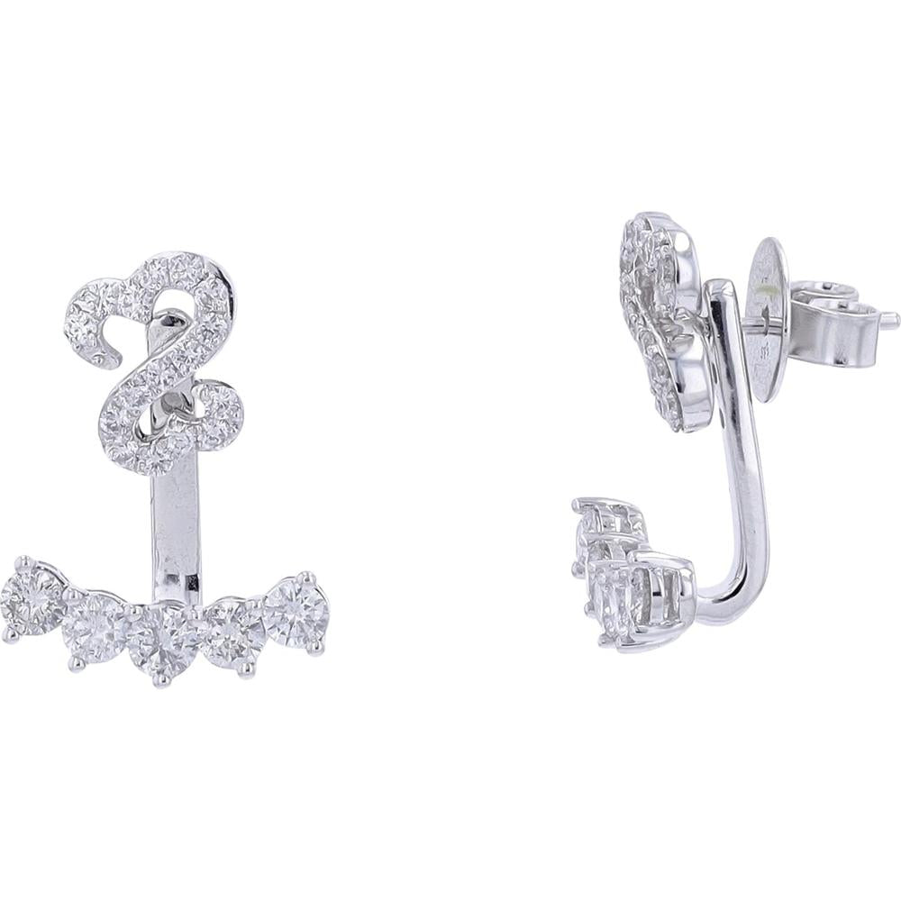14K White Gold Diamond Swirl Stud Earrings by Jane Seymour - 1.50 Carat Total Diamond Weight
