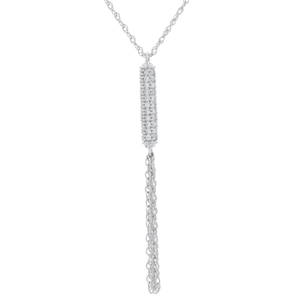 14K White Gold Diamond Tassel Pendant with Round Prong-Set Diamonds - 0.33 Carat Total Diamond Weight