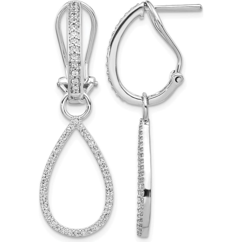 14K White Gold Diamond Teardrop Dangle Earrings with Round Diamonds - 0.02 Carats Total Diamond Weight by Monteluci Fine Jewelry