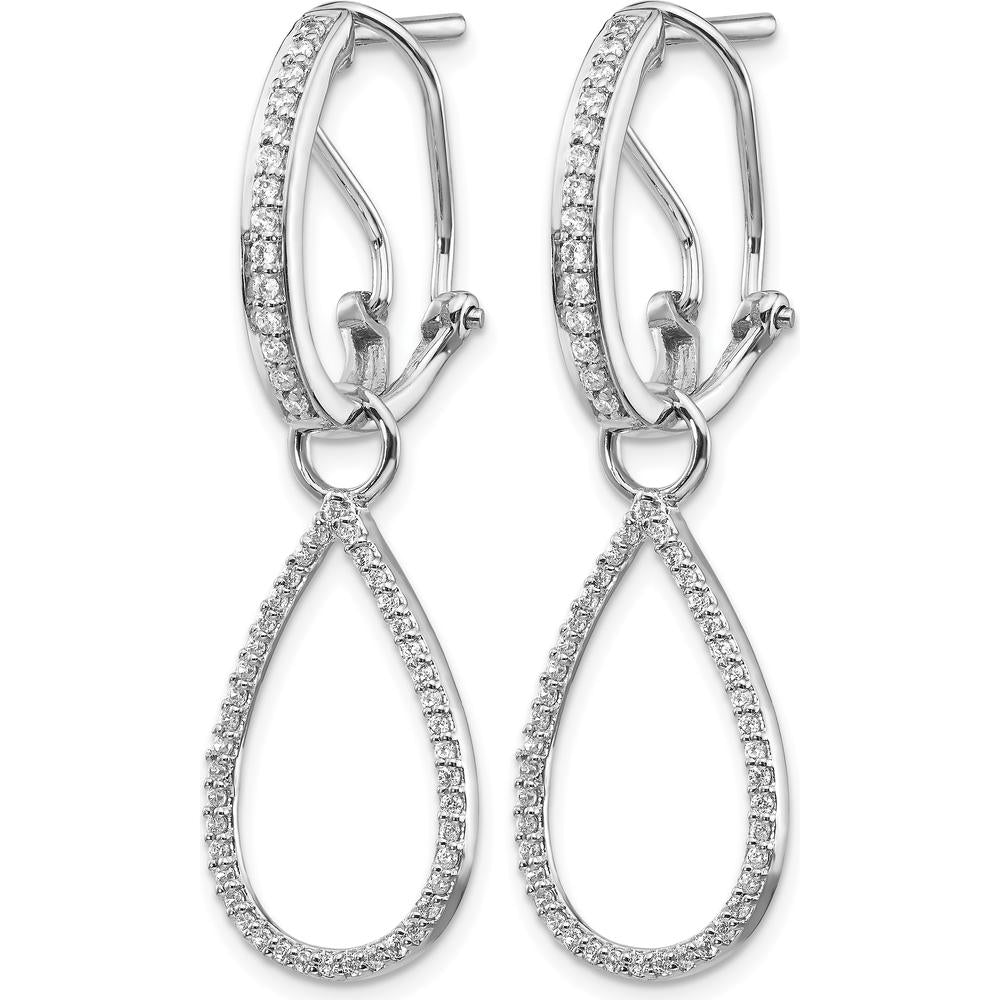 14K White Gold Diamond Teardrop Dangle Earrings with Round Diamonds - 0.02 Carats Total Diamond Weight by Monteluci Fine Jewelry