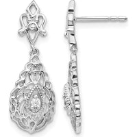 14K White Gold Diamond Teardrop Drop Earrings with Round Diamonds - 0.03 Carat Total Diamond Weight by Monteluci Fine Jewelry