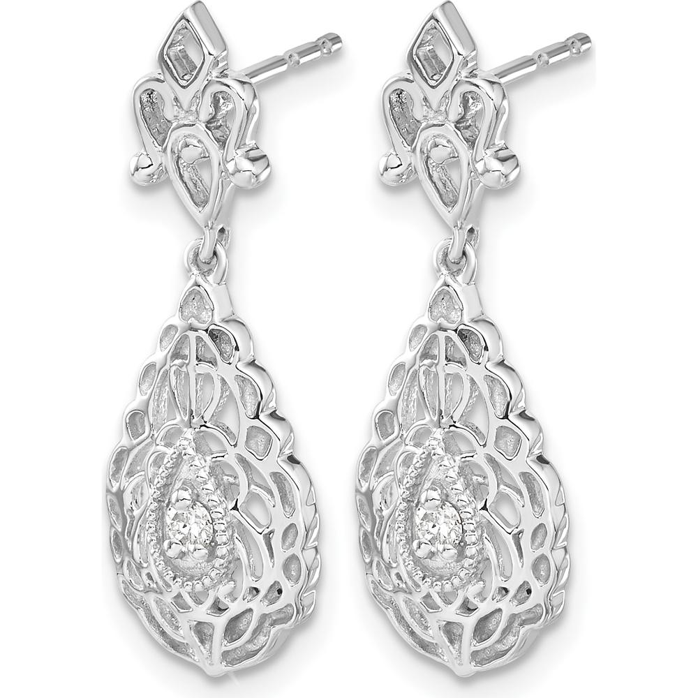 14K White Gold Diamond Teardrop Drop Earrings with Round Diamonds - 0.03 Carat Total Diamond Weight by Monteluci Fine Jewelry