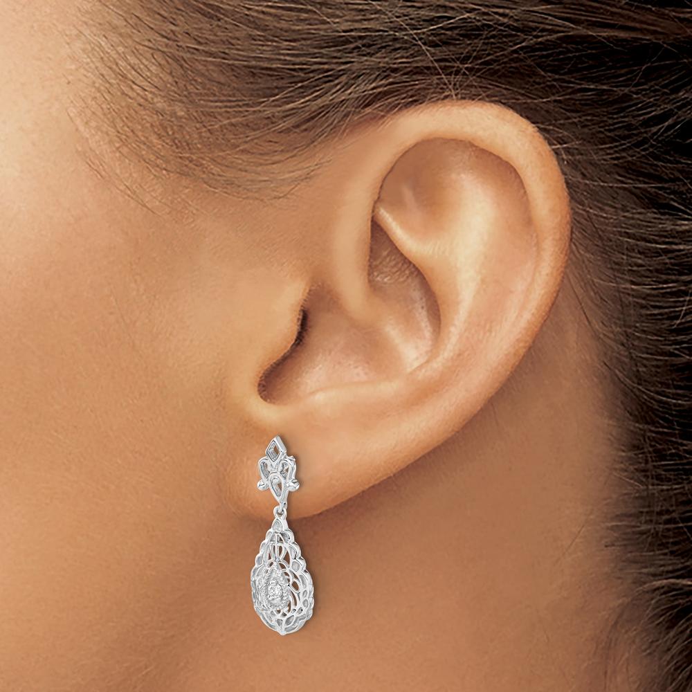 14K White Gold Diamond Teardrop Drop Earrings with Round Diamonds - 0.03 Carat Total Diamond Weight by Monteluci Fine Jewelry