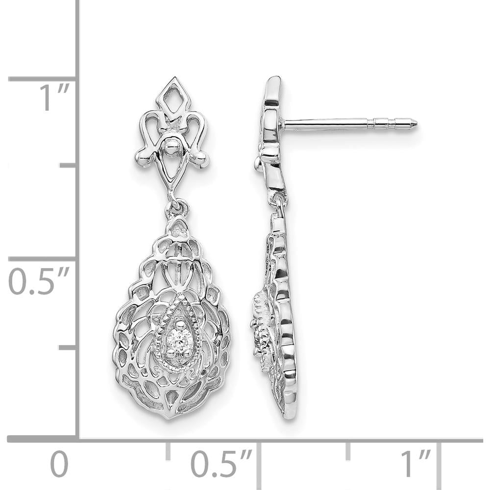 14K White Gold Diamond Teardrop Drop Earrings with Round Diamonds - 0.03 Carat Total Diamond Weight by Monteluci Fine Jewelry