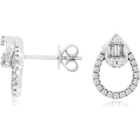 14K White Gold Diamond Teardrop Earrings with Emerald-Cut Diamond - 0.37 Carats Total Diamond Weight