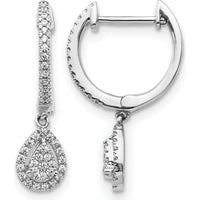 14K White Gold Diamond Teardrop Hinged Hoop Earrings - 0.06 Carat Total Diamond Weight by Monteluci Fine Jewelry