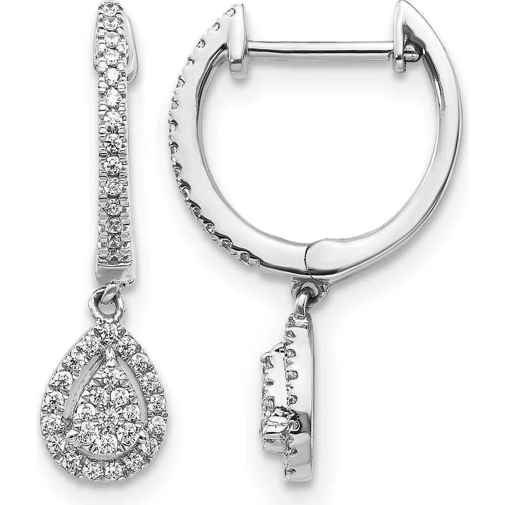 14K White Gold Diamond Teardrop Hinged Hoop Earrings - 0.06 Carat Total Diamond Weight by Monteluci Fine Jewelry