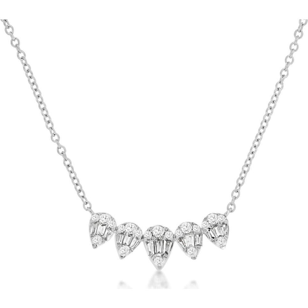 14K White Gold Diamond Teardrop Necklace with Brilliant-Cut Diamonds - 0.28 Carats Total Diamond Weight