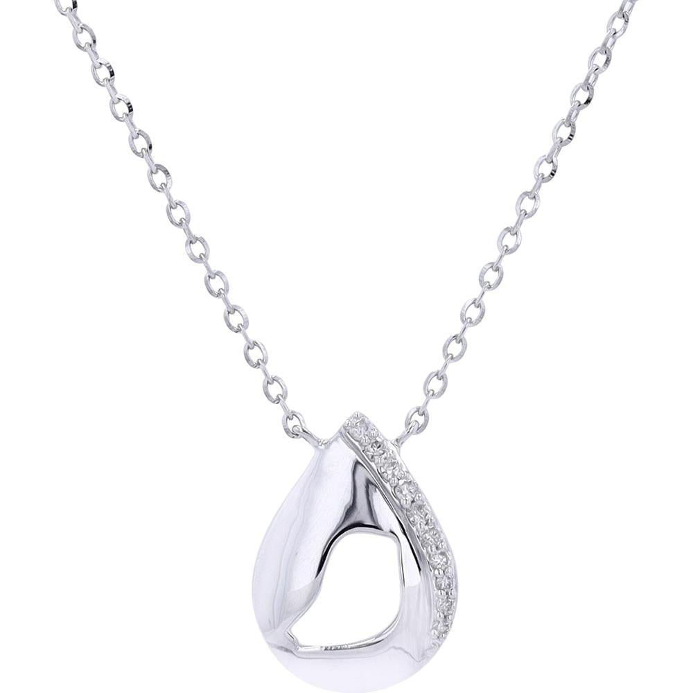 14K White Gold Diamond Teardrop Pendant Necklace with 0.05 Carats Round Diamonds
