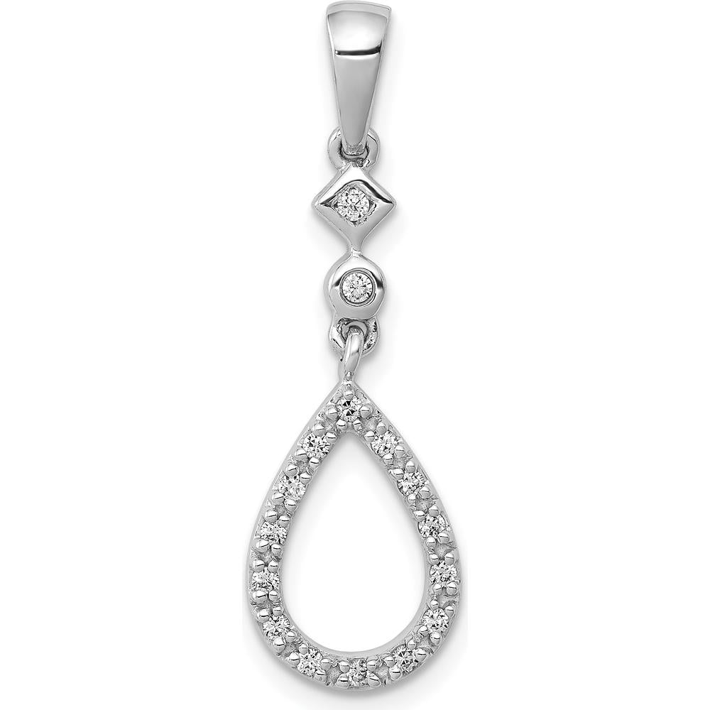 14K White Gold Diamond Teardrop Pendant with Round Cut Diamonds - 0.018 Carat Total Diamond Weight by Monteluci Fine Jewelry