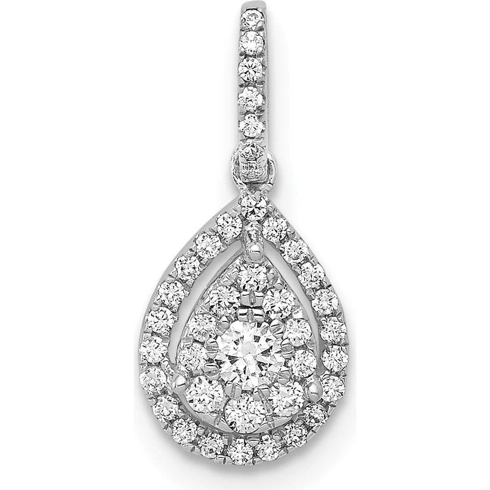 14K White Gold Diamond Teardrop Pendant with Round Diamond Halo - 0.065 Carat Total Diamond Weight by Monteluci Fine Jewelry