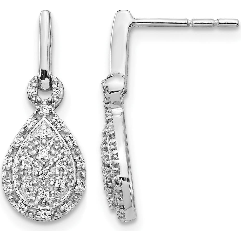14K White Gold Diamond Teardrop Post Earrings - 0.008 Carat Total Diamond Weight by Monteluci Fine Jewelry