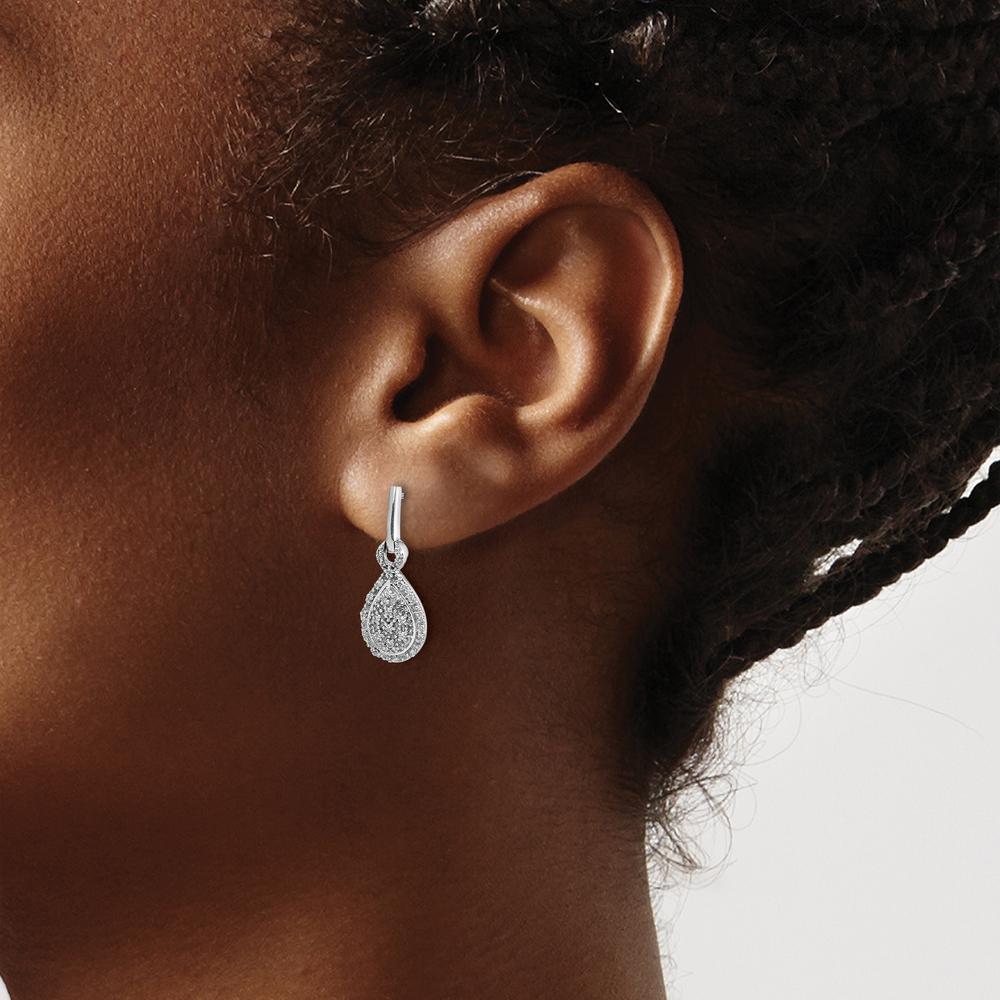 14K White Gold Diamond Teardrop Post Earrings - 0.008 Carat Total Diamond Weight by Monteluci Fine Jewelry