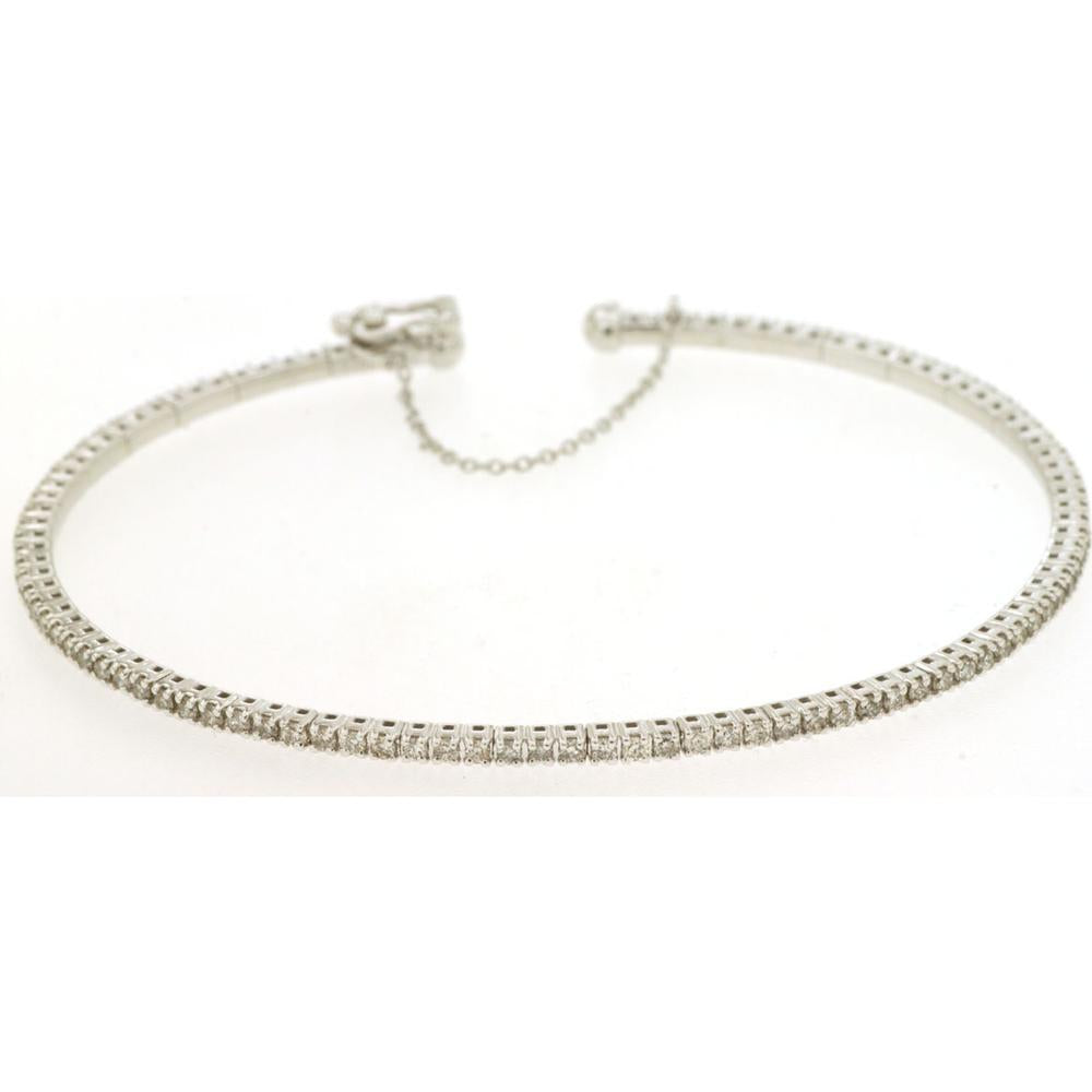 14K White Gold Diamond Tennis Bangle Bracelet with Milgrain Detail - 1.00 Carat Total Diamond Weight - Royal Jewelry