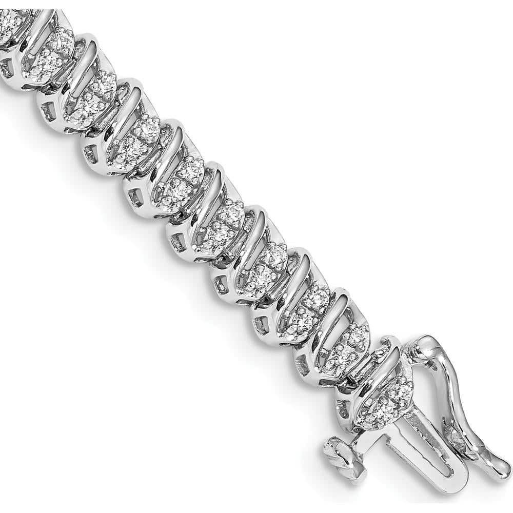 14K White Gold Diamond Tennis Bracelet with 1 Carat of Round Diamonds - 7-inch Length by Monteluci Fine Jewelry