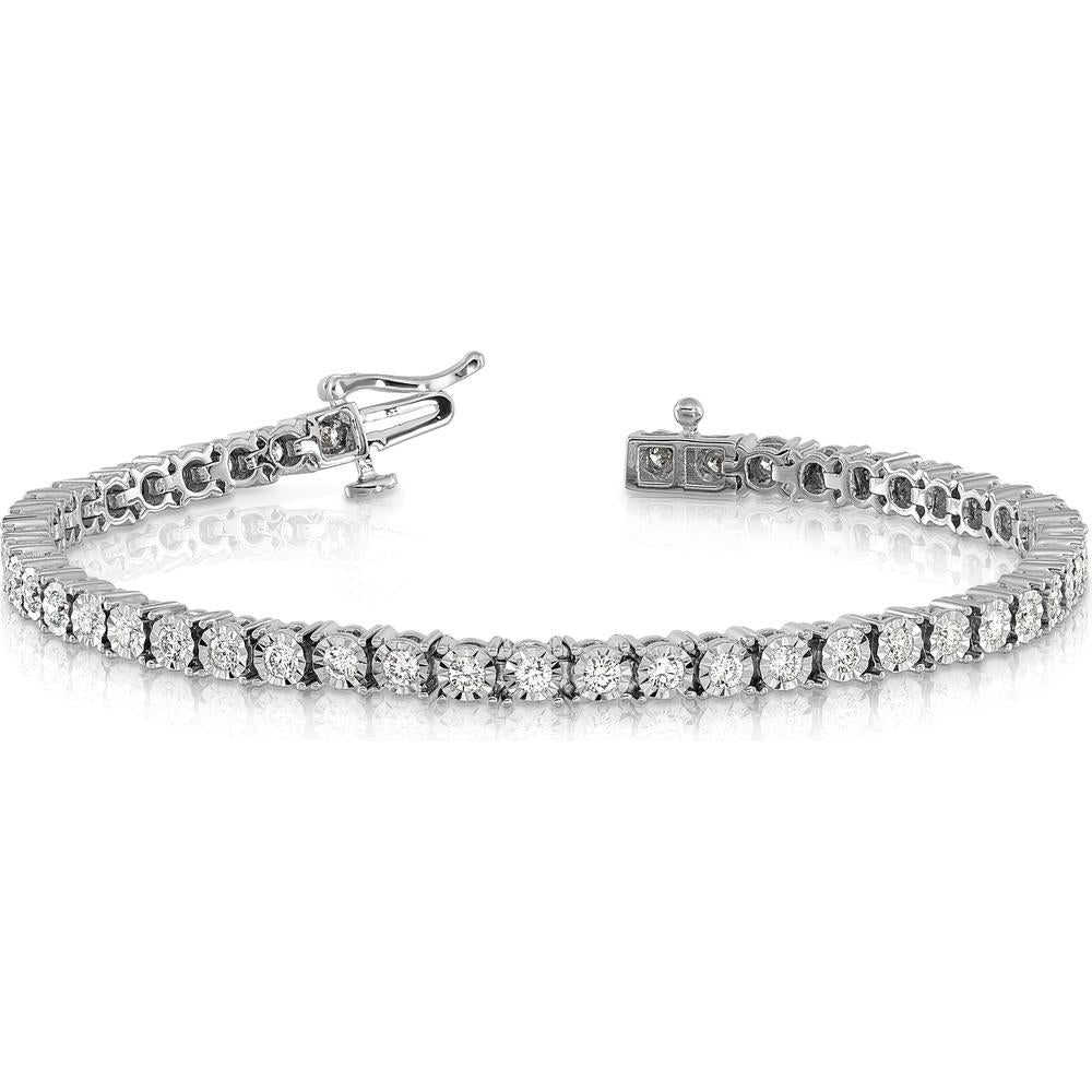 14K White Gold Diamond Tennis Bracelet with 2 Carats Total Diamond Weight in Illusion Setting by Monteluci Fine Jewelry