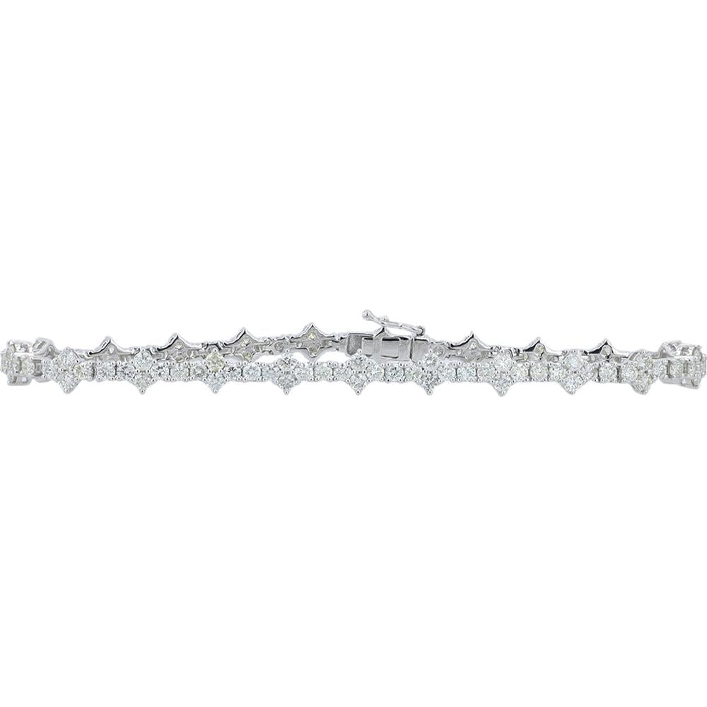 14K White Gold Diamond Tennis Bracelet with Alternating Marquise and Round Diamonds - 4.36 Carats Total Diamond Weight