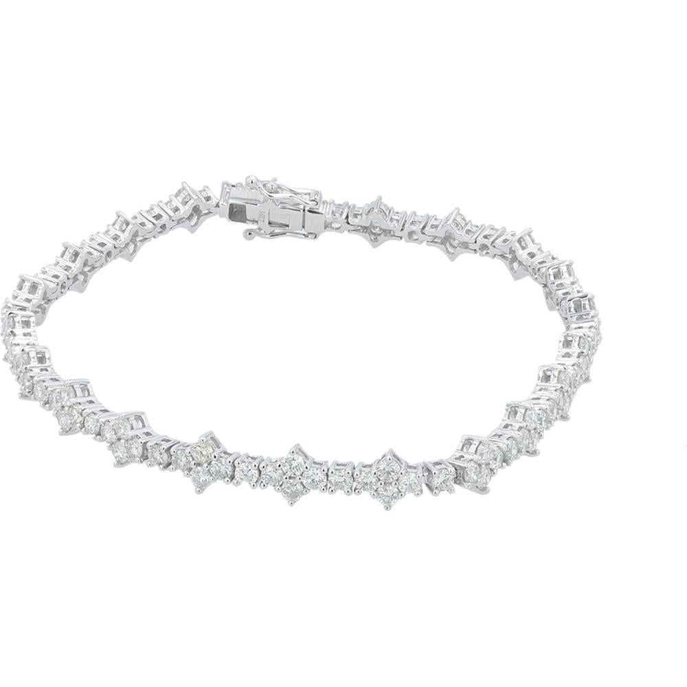 14K White Gold Diamond Tennis Bracelet with Alternating Marquise and Round Diamonds - 4.36 Carats Total Diamond Weight