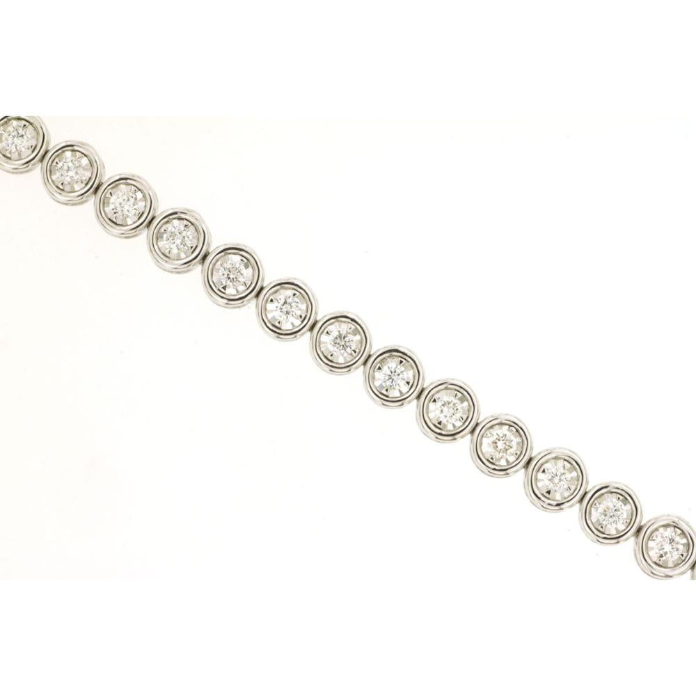 14K White Gold Diamond Tennis Bracelet with Bezel Set Round Diamonds - 1 Carats Total Diamond Weight