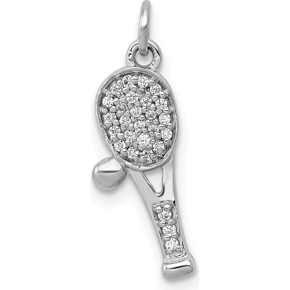 14K White Gold Diamond Tennis Racquet and Ball Pendant with 27 Round Diamonds - 0.18 Carat Total Diamond Weight by Monteluci Fine Jewelry