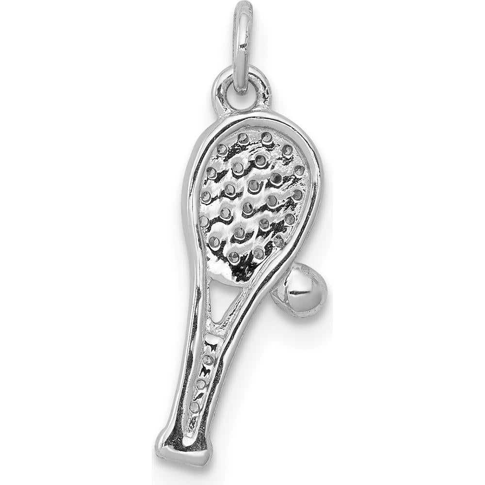 14K White Gold Diamond Tennis Racquet and Ball Pendant with 27 Round Diamonds - 0.18 Carat Total Diamond Weight by Monteluci Fine Jewelry