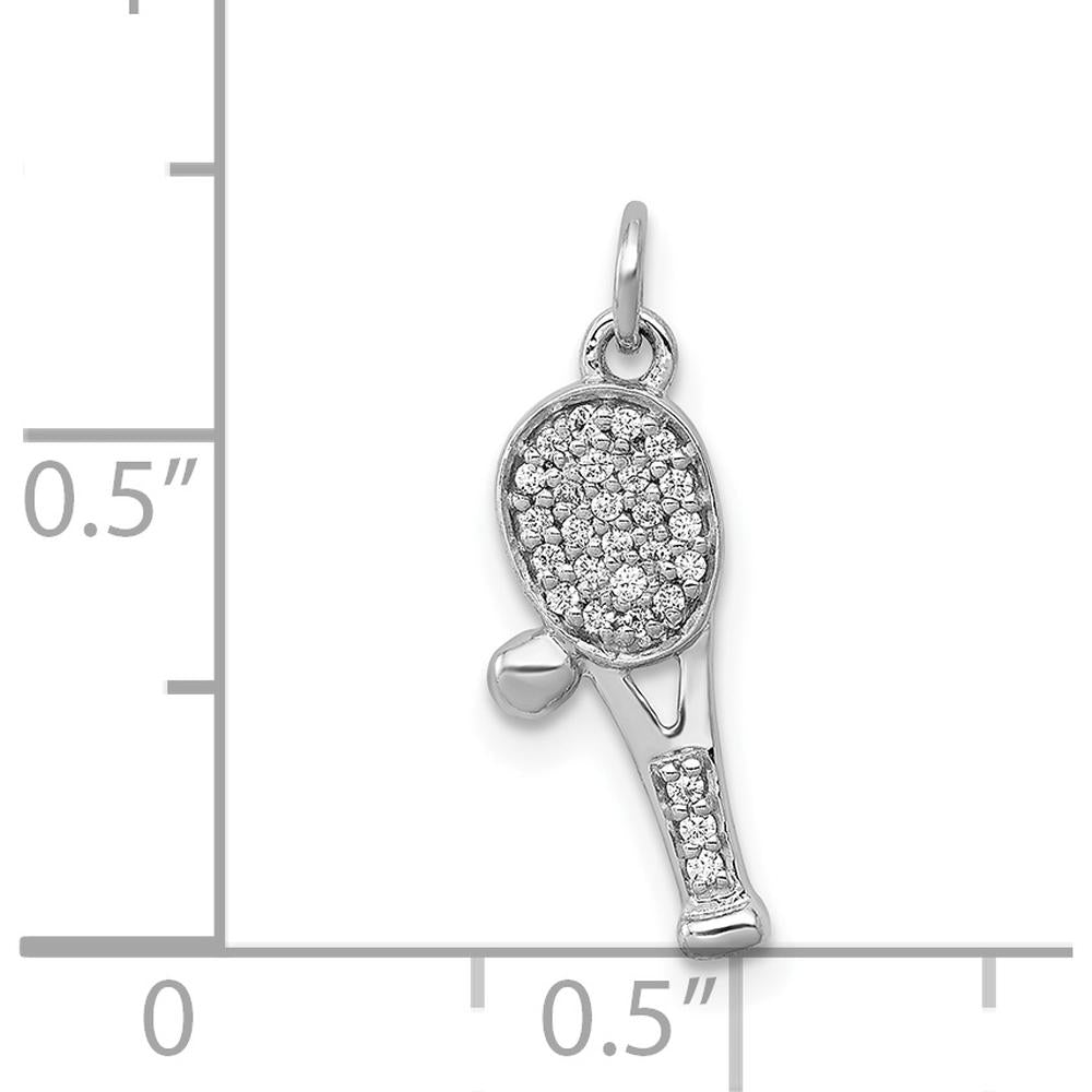 14K White Gold Diamond Tennis Racquet and Ball Pendant with 27 Round Diamonds - 0.18 Carat Total Diamond Weight by Monteluci Fine Jewelry