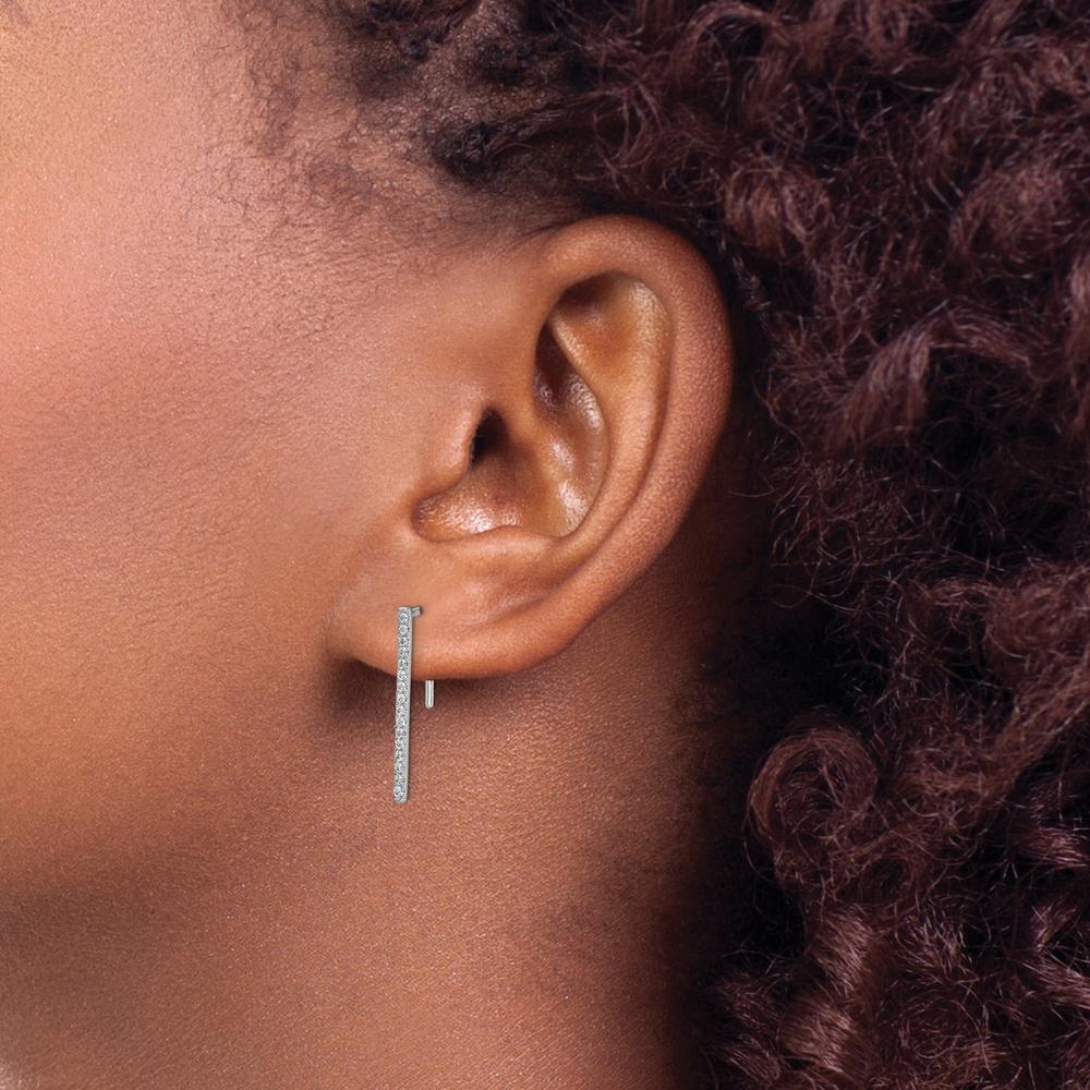 14K White Gold Diamond Threader Ear Climbers with 32 Round Diamonds - 0.25 Carats Total Diamond Weight by Monteluci Fine Jewelry