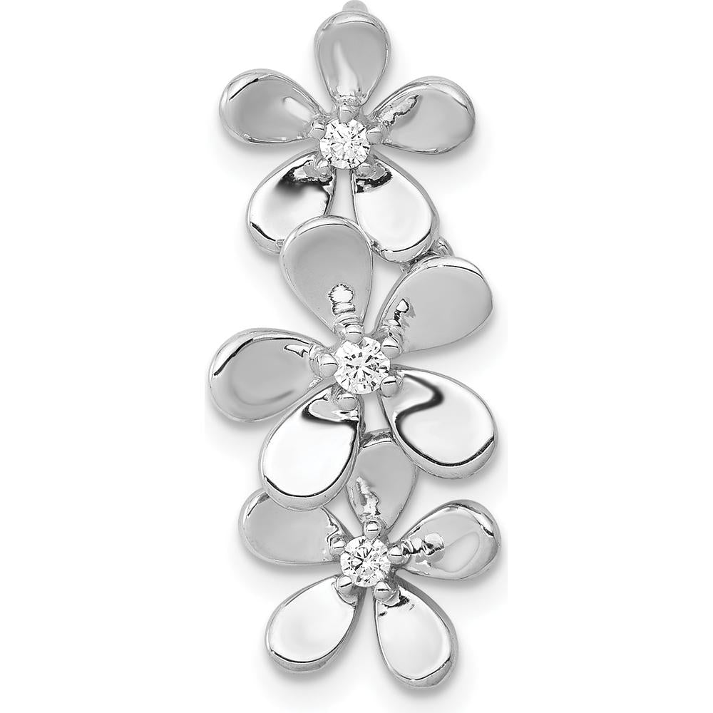 14K White Gold Diamond Three Flower Chain Slide Earrings - 0.085 Carat Total Diamond Weight by Monteluci Fine Jewelry