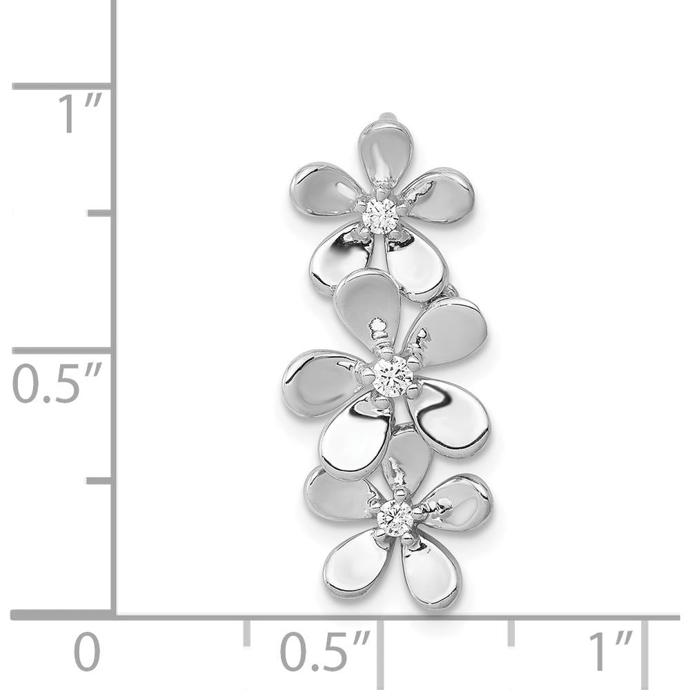 14K White Gold Diamond Three Flower Chain Slide Earrings - 0.085 Carat Total Diamond Weight by Monteluci Fine Jewelry