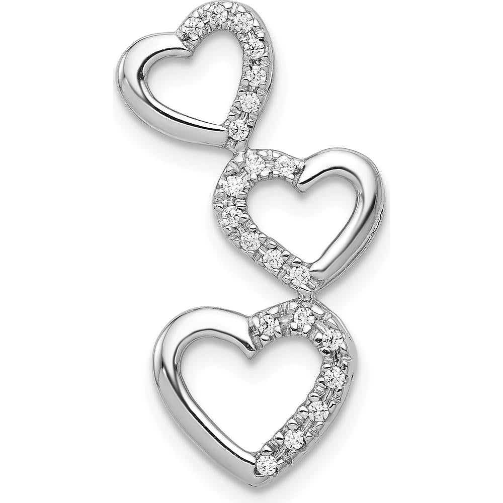14K White Gold Diamond Triple Heart Pendant with Natural Round Diamonds - 1/10 Carat Total Diamond Weight by Monteluci Fine Jewelry
