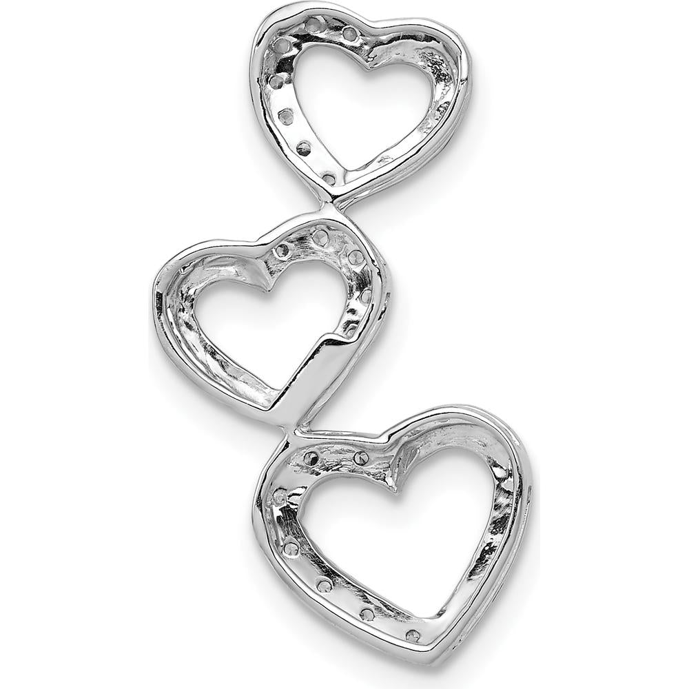 14K White Gold Diamond Triple Heart Pendant with Natural Round Diamonds - 1/10 Carat Total Diamond Weight by Monteluci Fine Jewelry
