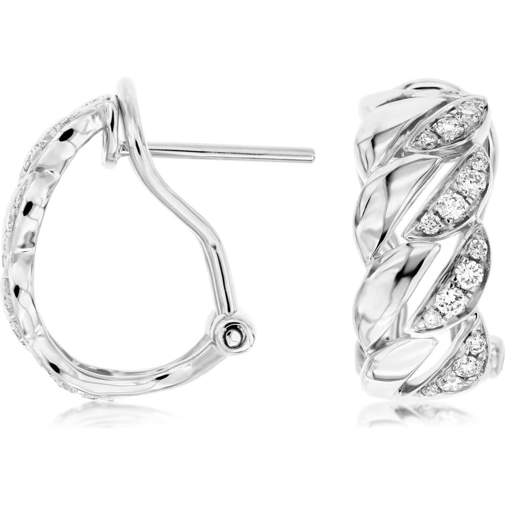 14K White Gold Diamond Twist Hoop Earrings - 0.25 Carats Total Diamond Weight