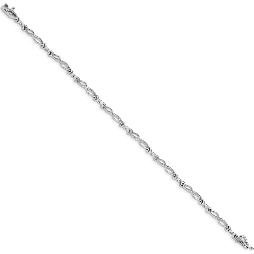 14K White Gold Diamond Twist Link Bracelet - 1/20 Carats Total Diamond Weight by Monteluci Fine Jewelry