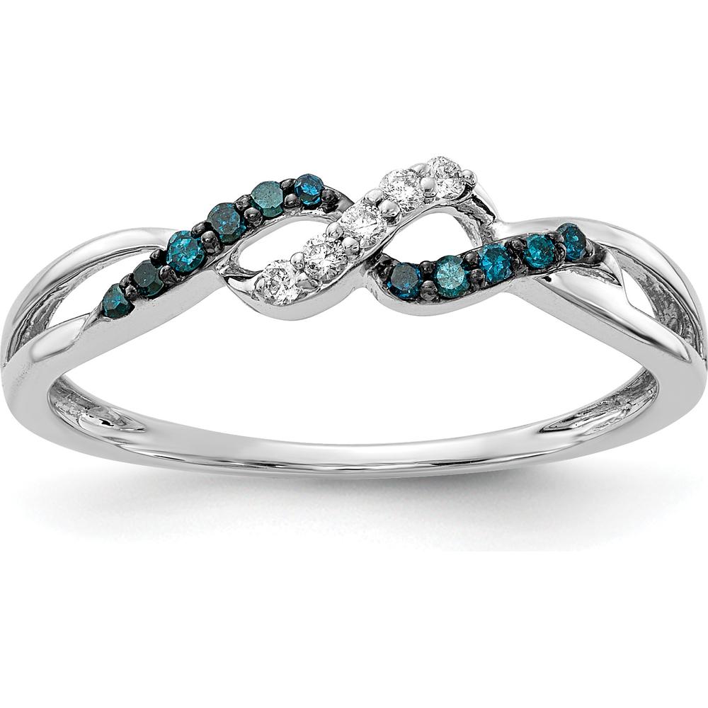 14K White Gold Diamond Twist Ring with Blue and White Diamonds - 0.042 Carat Total Diamond Weight by 0