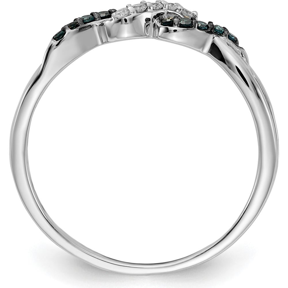 14K White Gold Diamond Twist Ring with Blue and White Diamonds - 0.042 Carat Total Diamond Weight by 0