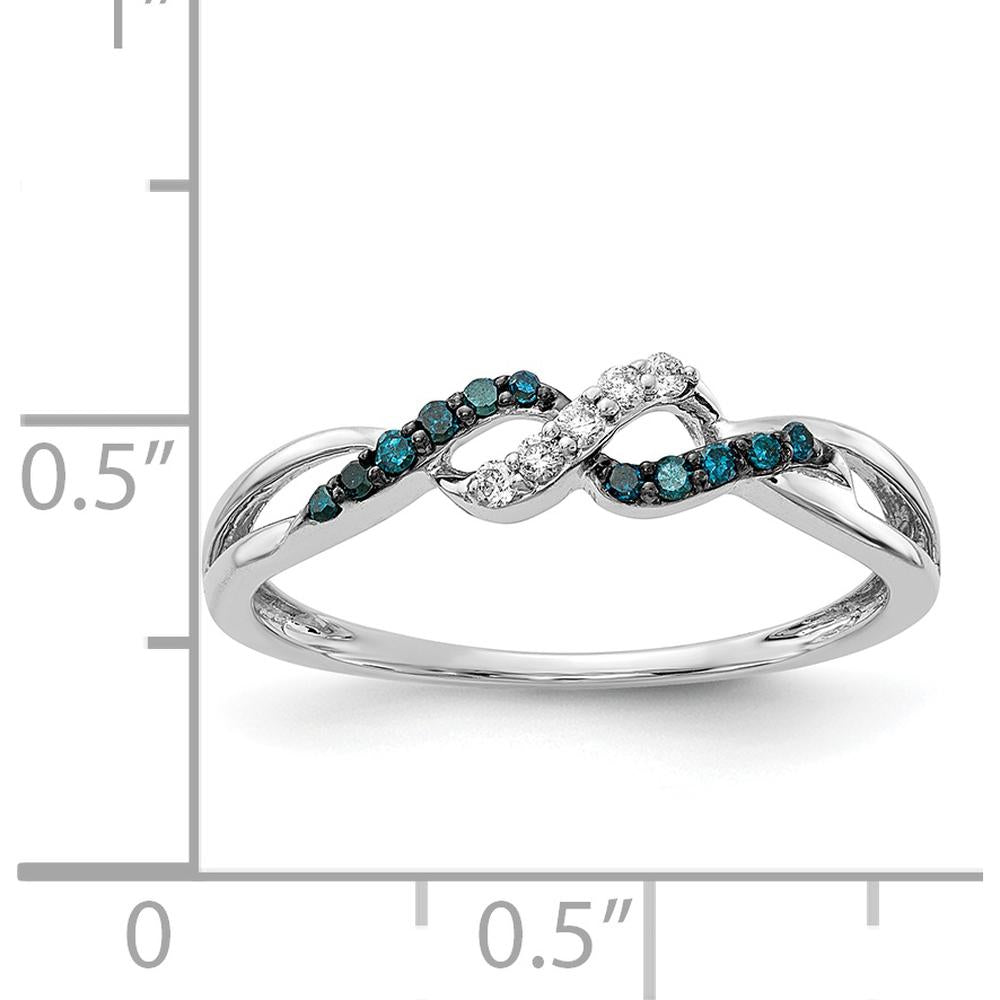 14K White Gold Diamond Twist Ring with Blue and White Diamonds - 0.042 Carat Total Diamond Weight by 0