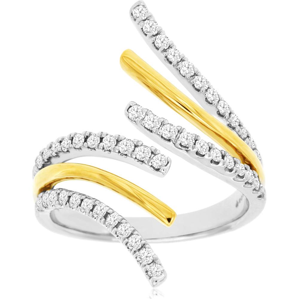 14K White Gold Diamond Twist Ring with Yellow Gold Accents - 0.50 Carats Total Diamond Weight