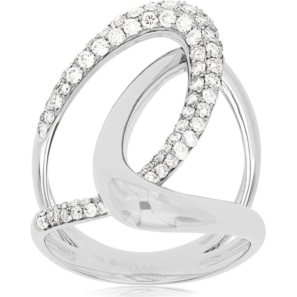 14K White Gold Diamond Twisted Band Ring - 0.87 Carats Total Diamond Weight