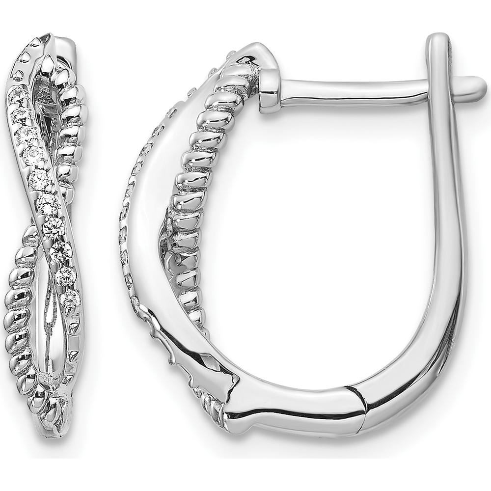 14K White Gold Diamond Twisted Rope Hinged Post Earrings - 0.007 Carat Total Diamond Weight by Monteluci Fine Jewelry