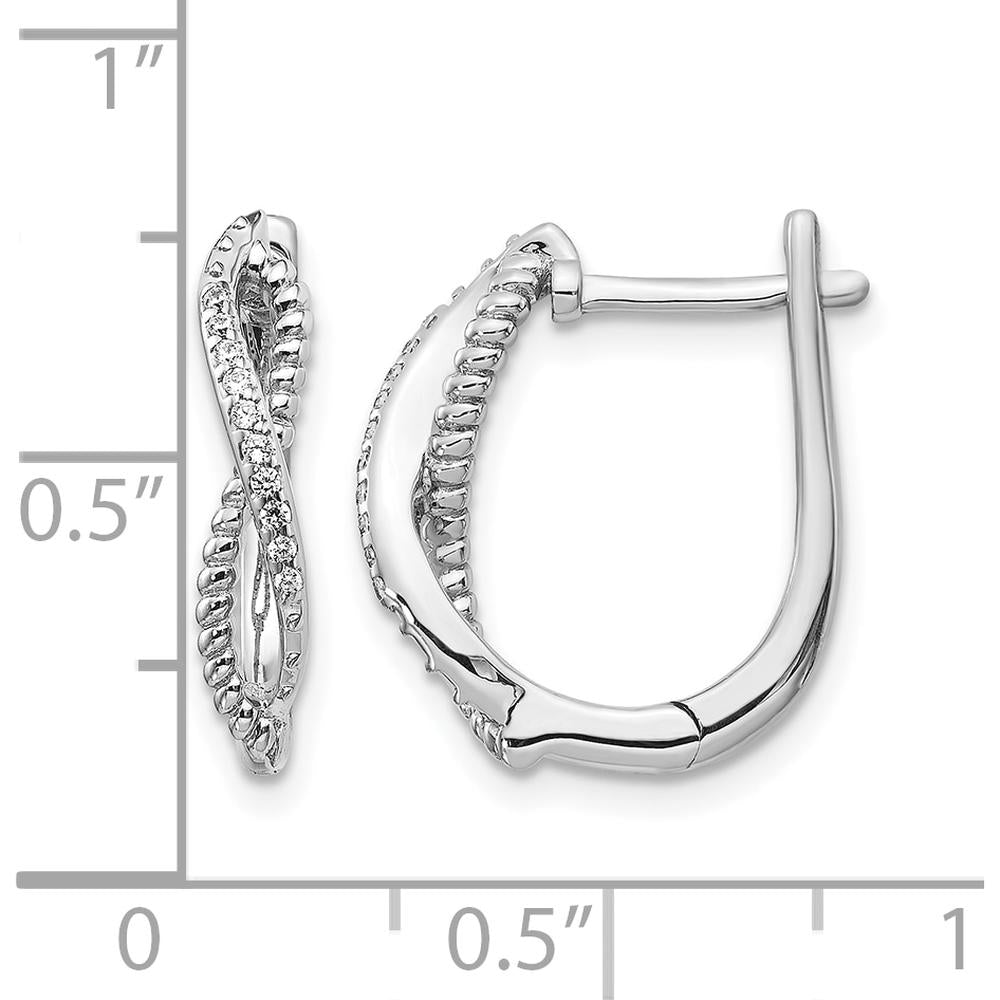 14K White Gold Diamond Twisted Rope Hinged Post Earrings - 0.007 Carat Total Diamond Weight by Monteluci Fine Jewelry