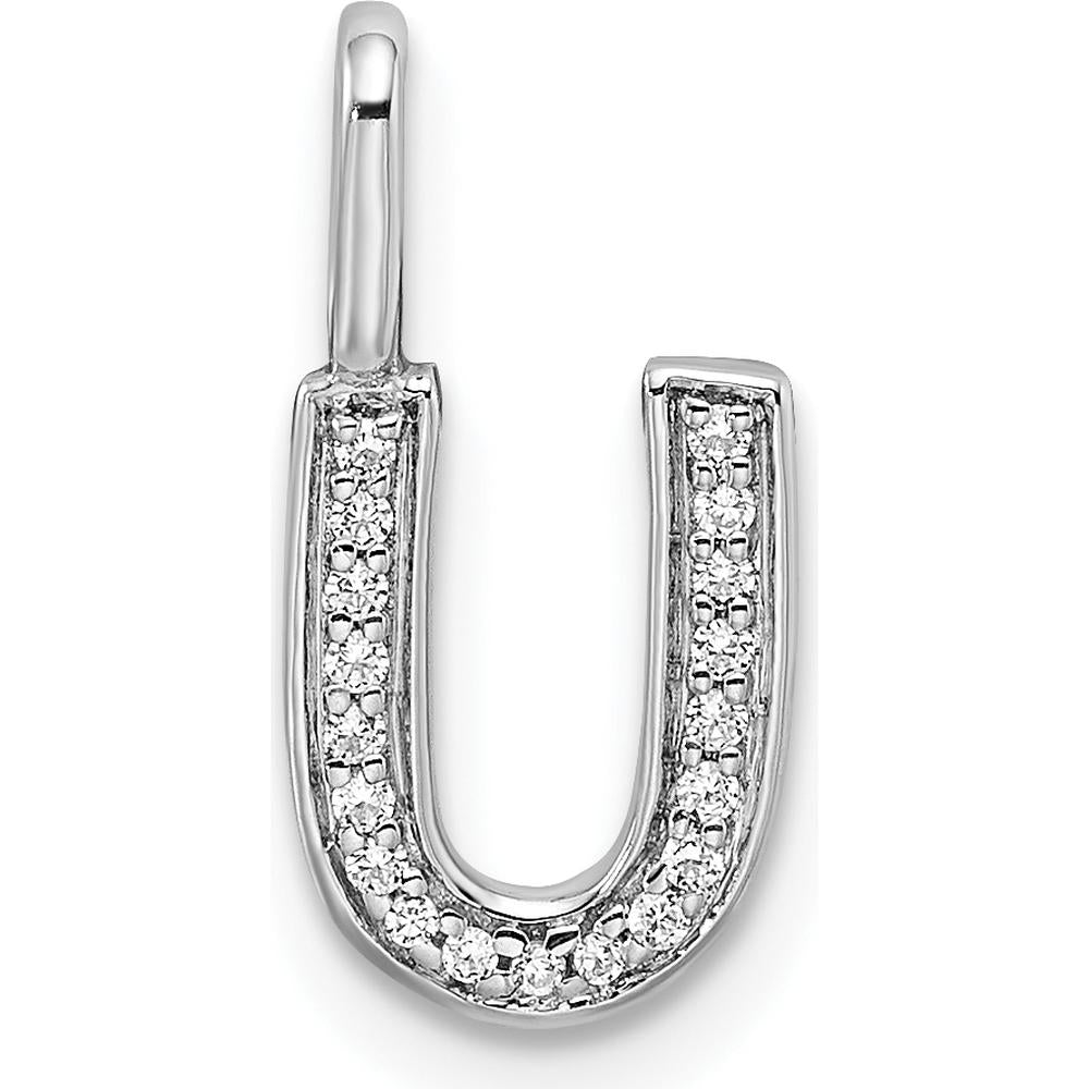 14K White Gold Diamond "U" Initial Pendant with Round Diamonds by Oro Pregiato