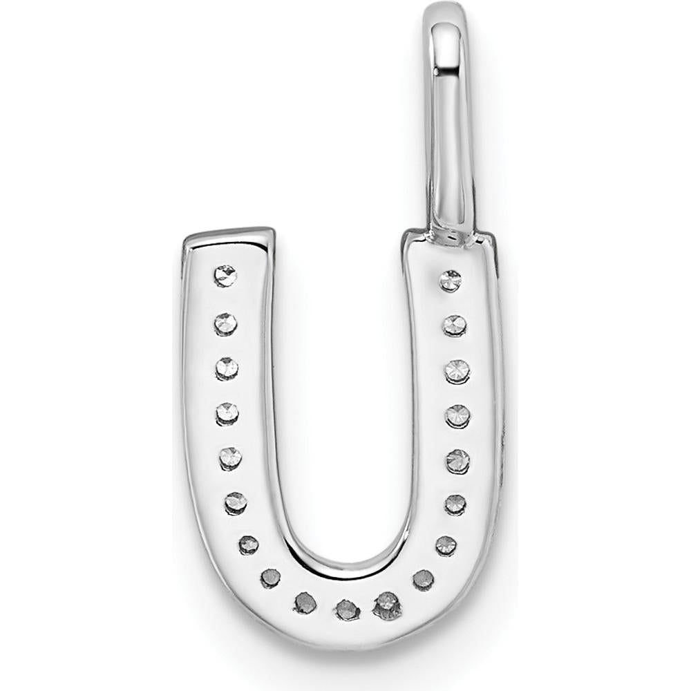14K White Gold Diamond "U" Initial Pendant with Round Diamonds by Oro Pregiato