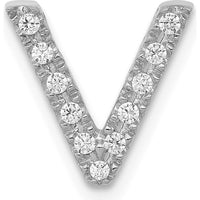 14K White Gold Diamond V Initial Charm with 11 Round Diamonds - 0.11 Carat Total Diamond Weight by Oro Pregiato
