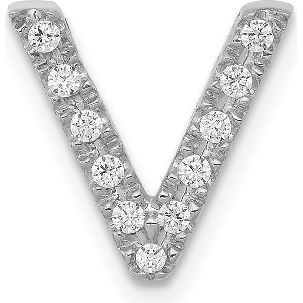 14K White Gold Diamond V Initial Charm with 11 Round Diamonds - 0.11 Carat Total Diamond Weight by Oro Pregiato
