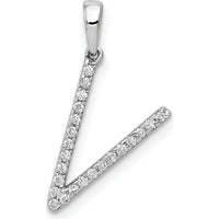 14K White Gold Diamond "V" Initial Pendant with 23 Round Diamonds - 0.004 Carat Total Diamond Weight by Oro Pregiato