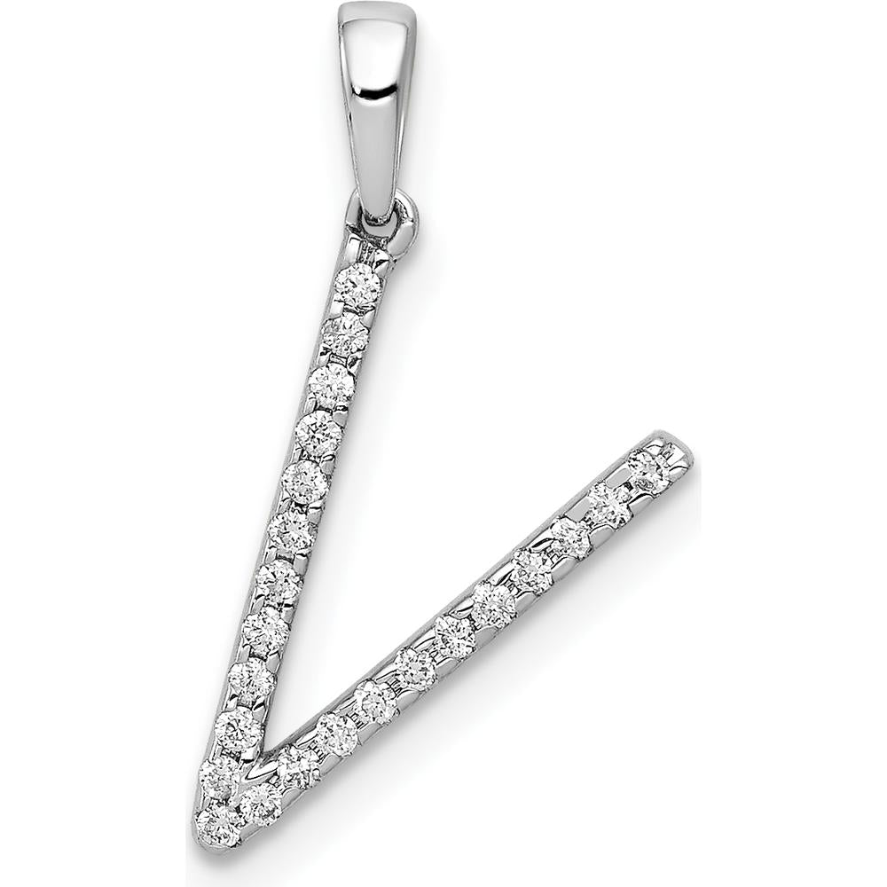 14K White Gold Diamond "V" Initial Pendant with 23 Round Diamonds - 0.004 Carat Total Diamond Weight by Oro Pregiato