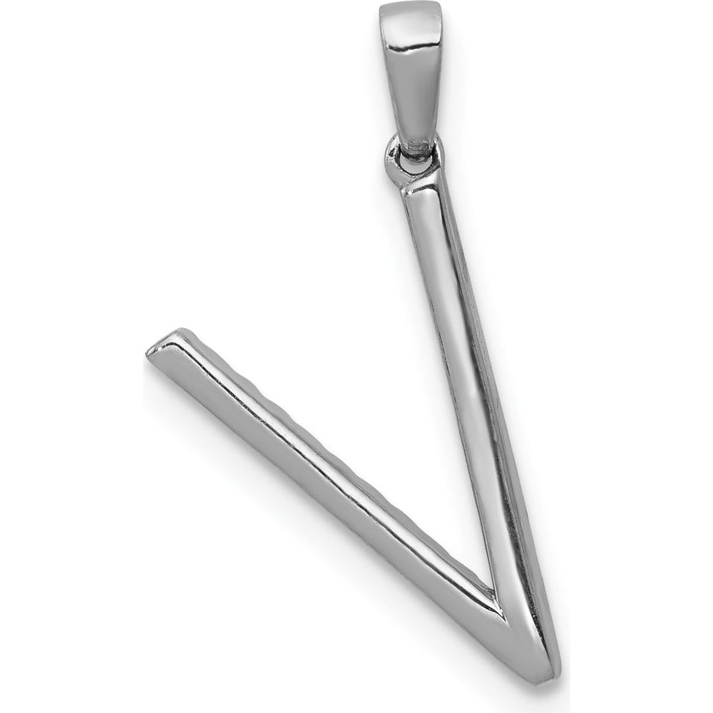 14K White Gold Diamond "V" Initial Pendant with 23 Round Diamonds - 0.004 Carat Total Diamond Weight by Oro Pregiato