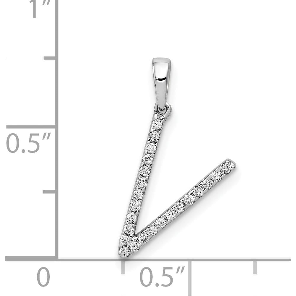 14K White Gold Diamond "V" Initial Pendant with 23 Round Diamonds - 0.004 Carat Total Diamond Weight by Oro Pregiato