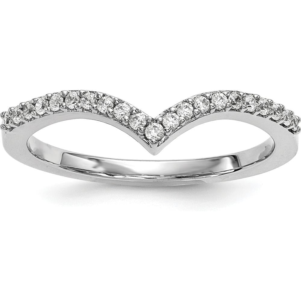 14K White Gold Diamond V Ring with 20 Round Diamonds - 0.17 Carat Total Diamond Weight by Oro Pregiato